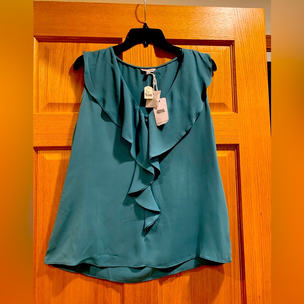 Teal Ruffle V-neck blouse